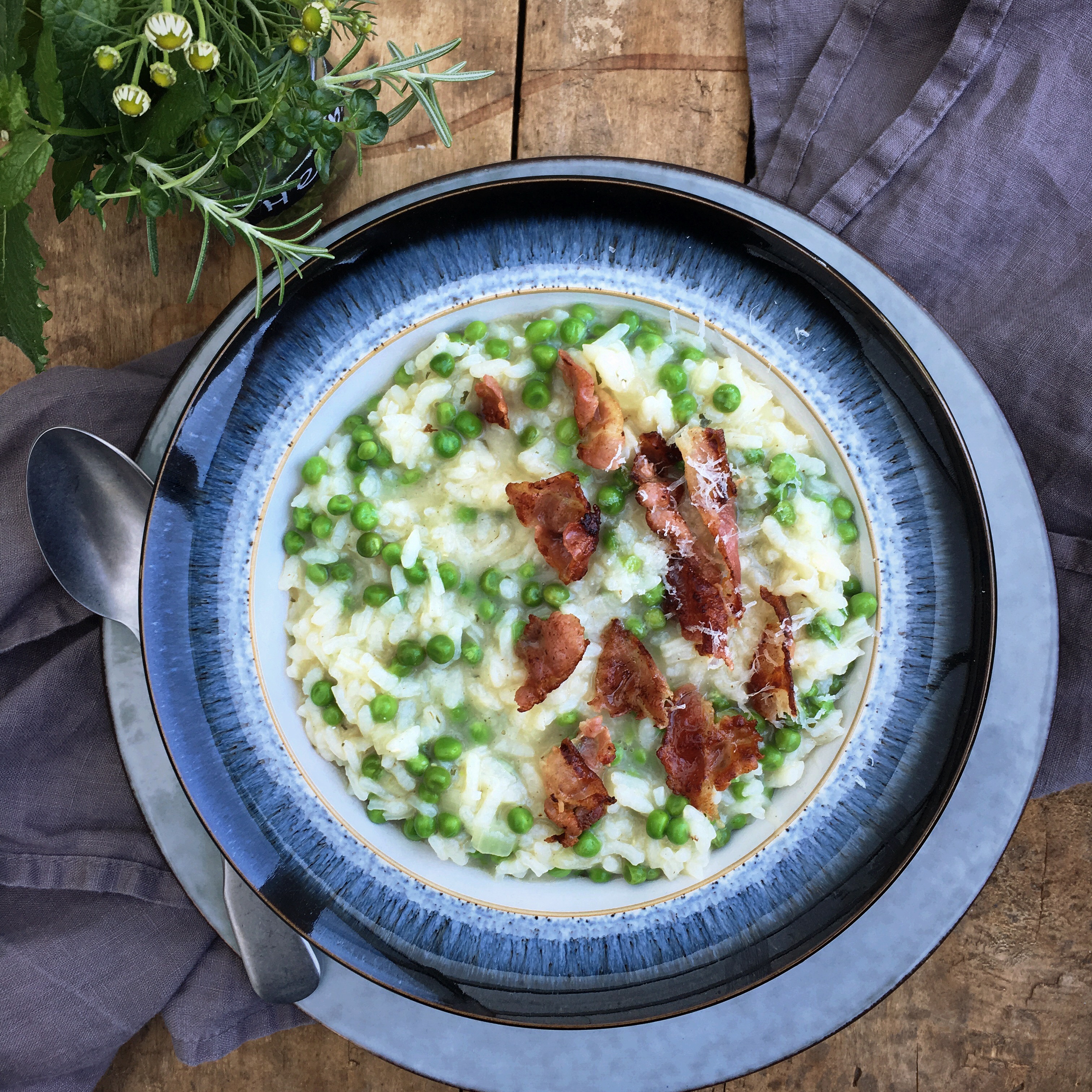 Risotto met doperwten en pancetta